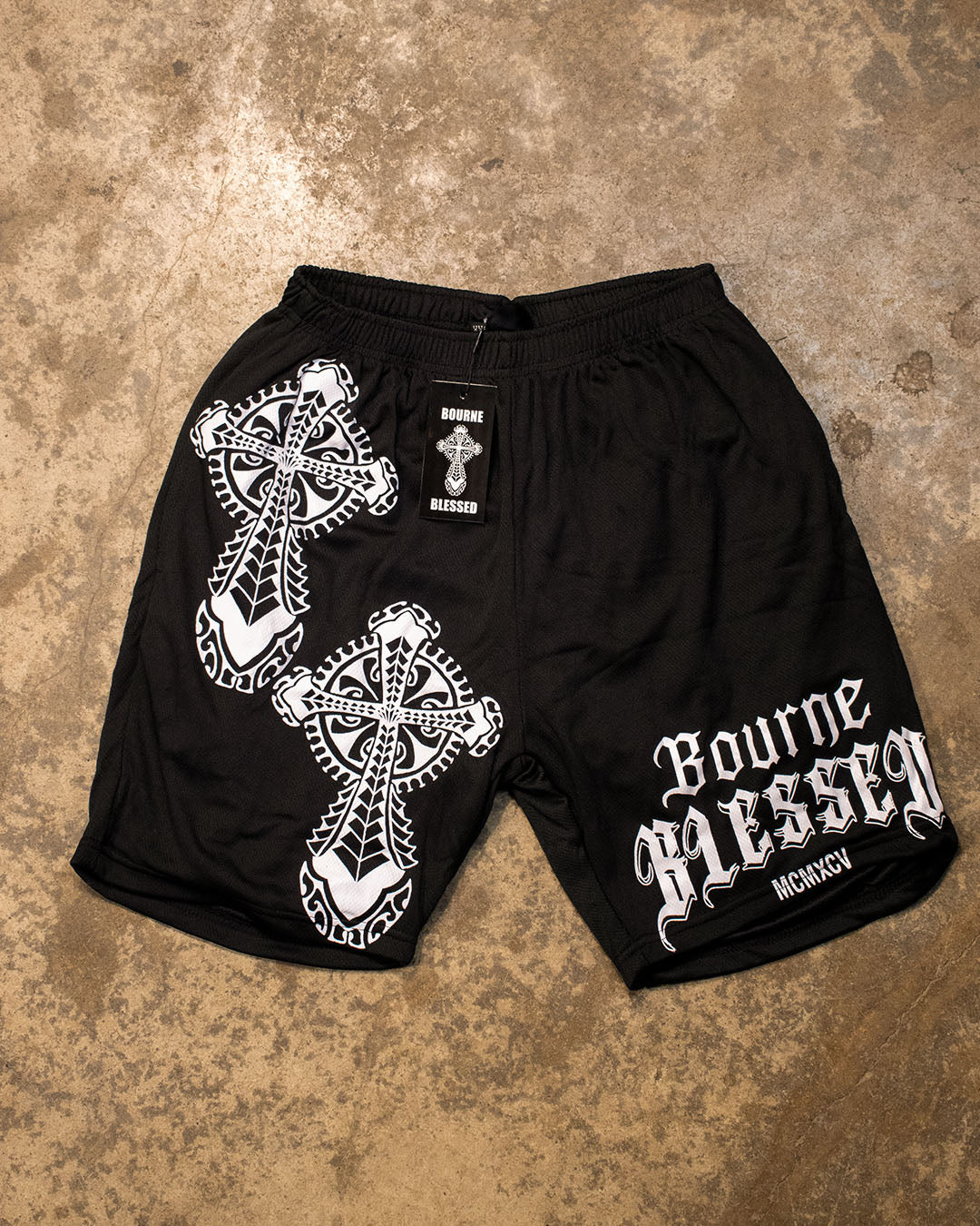 Bourne Blessed Black Cross Mesh Shorts by Kendrick Bourne