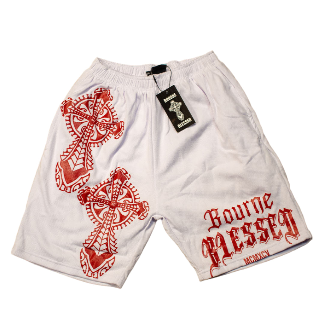 Bourne Blessed White Cross Mesh Shorts by Kendrick Bourne