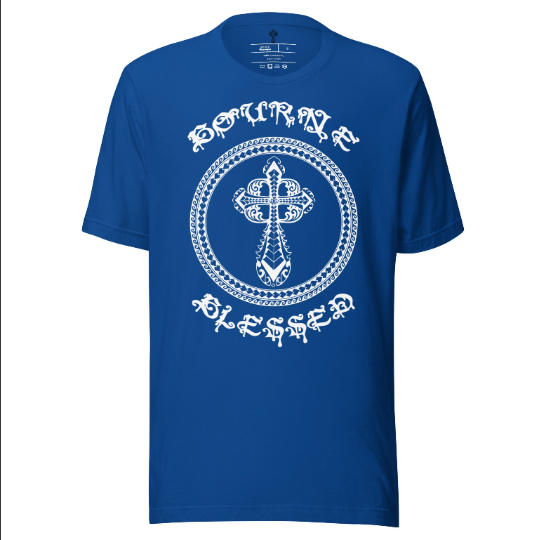Bourne Blessed Christian Cross T Shirt | Kendrick Bourne | NFL Inspired Faith Based Streetwear Graphic Tee