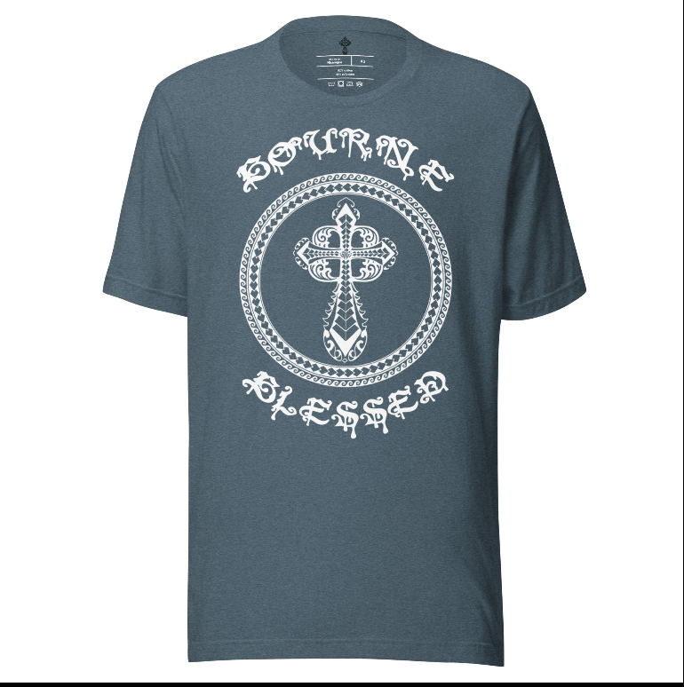 Bourne Blessed Christian Cross T Shirt | Kendrick Bourne | NFL Inspired Faith Based Streetwear Graphic Tee